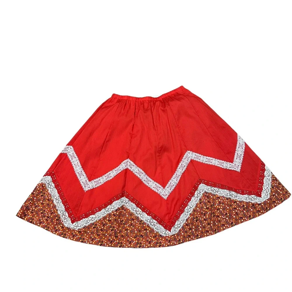 Vintage Square Dance Costume Top & Patchwork Lace Skirt Prairie Cottagecore M/L